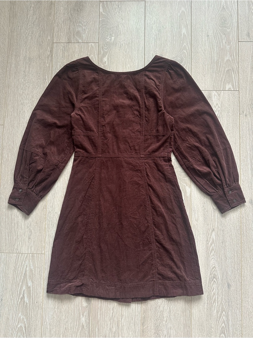 Madewell Dress Corduroy Seamed Long-Sleeve Mini Button Front Western Brown Sz 00 - Picture 4 of 13